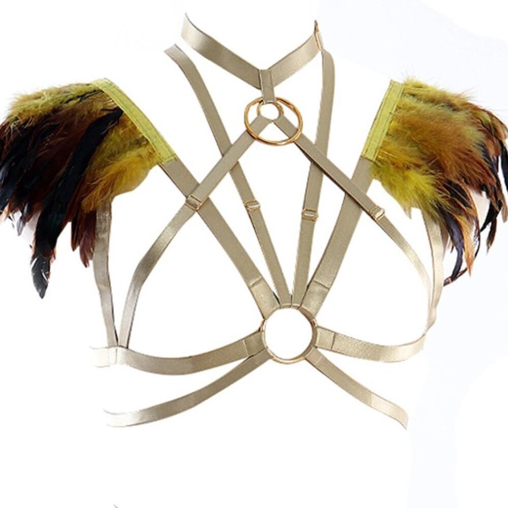 Feather Epaulets Body Harness Gothic Lingerie Strap Bralette for Party and Festi - Picture 2 of 9